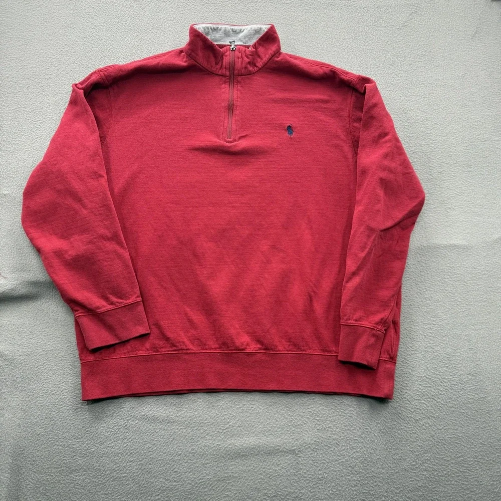 Polo Ralph Lauren Sweatshirt Mens 2XL Red Performance 1/4 Zip Mock Neck Fleece
